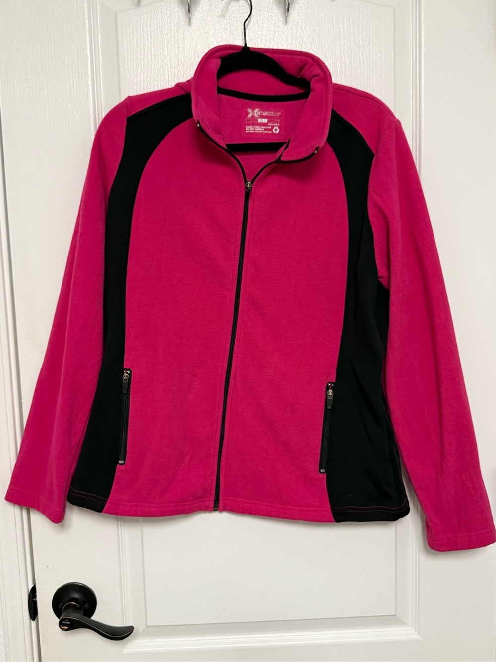 Xersion Women's Hot Pink and Black Full-Zip Fleece Bomber Jacket